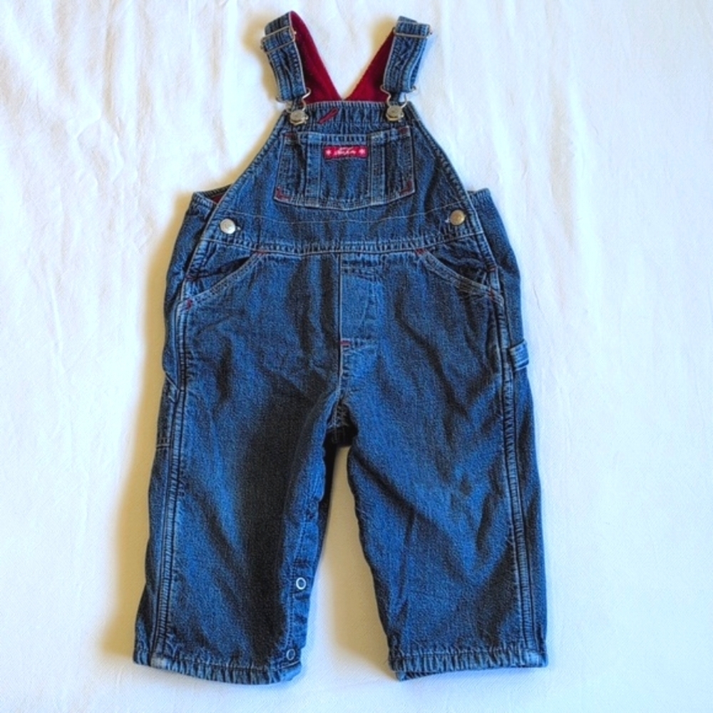 Vintage 90s Baby Gap Fleece Lined Denim Overalls Jumpsuit Carpenter Size 12-18M